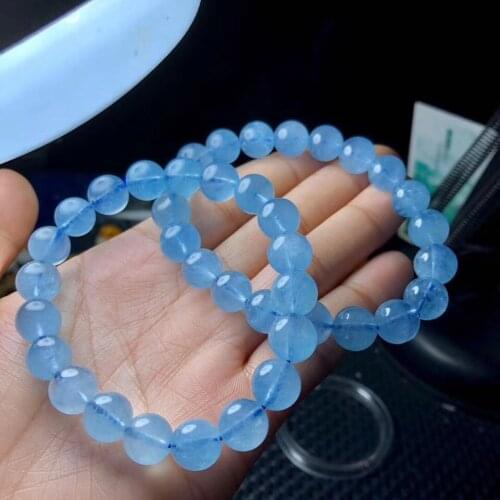 Natural Blue Aquamarine Quartz Crystal Clear Round Beads Bracelet 9mm 10mm 11mm Brazi Fashion Stone For Women Men AAAAA