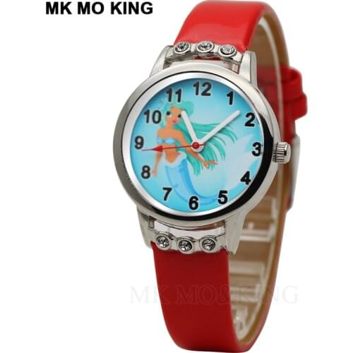 Hot new cute children quartz watch fashion mermaid cartoon kid crystal leather clock casual boy girl baby gift Wrist watch