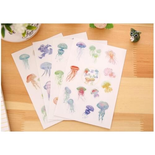 DIY Cartoon PVC sticker cute Jellyfish Photo ablum notebook sticker 4sheets/ set
