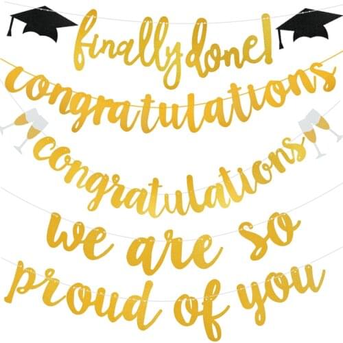 1 Set Gold Glitter Happy Graduation Banner Bunting Paper Hanging Garland For 2021 Congratulations Graduation Party Decoration
