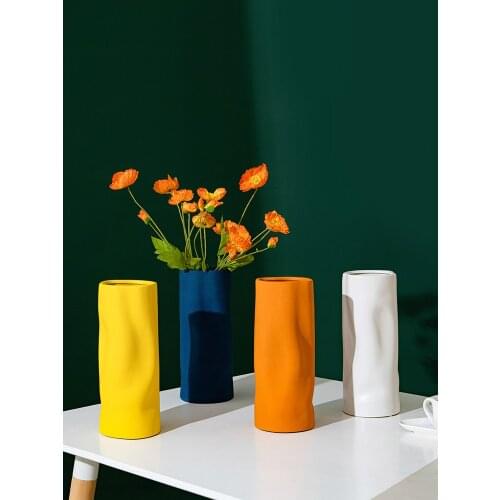 Nordic Ceramic Vase Simple Creative Straight Morandi Flowerpot Folded Flower Arrangement Art Vases Wedding Home Decoration