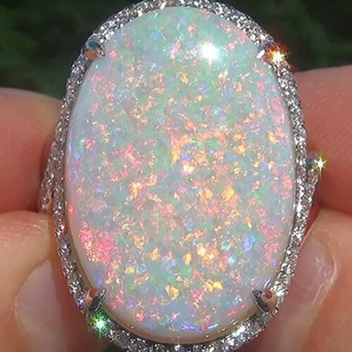 Large Oval Fire Opal Ring Fashion Jewelry White Moonstone Bright Color Rings for Women Wedding Engagement Ring Z4X693