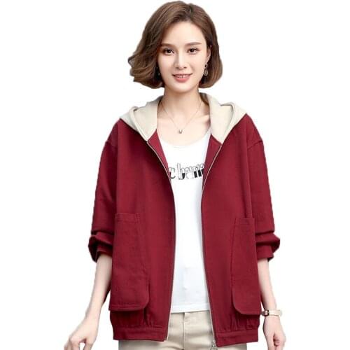 Lined Jacket Women 2021Middle-aged Female Autumn Coat Big Pocket Zipper Hooded Overcoat Fashion All-match Windbreaker 4XLA1027