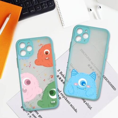 Cute Cartoon Monster Phone Case Colorful Bumper Shockproof Trasparent For iPhone 12 Mini 11 Pro Max XR X XS 7 8 Plus blue Cover