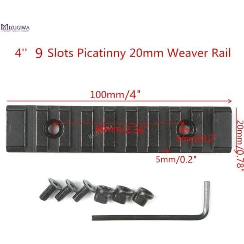 MIZUGIWA 4'' Picatinny 20mm Dovetail Weaver Rail 9 Slots Handguard Section Aluminum Mount Base Adapter Install Scope
