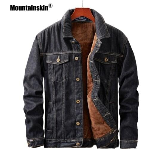 Mountainskin Mens Denim Jacket Winter Thick Velvet Mens Warm Coat Cowboy Jean Jackets Male Fashion Windproof Coats SA855