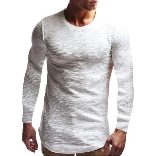 Men T Shirt Fitness T-shirts Men O-Neck Man T-shirt For Male Tshirts Casual Tops Solid Color Long-sleeve Shirts