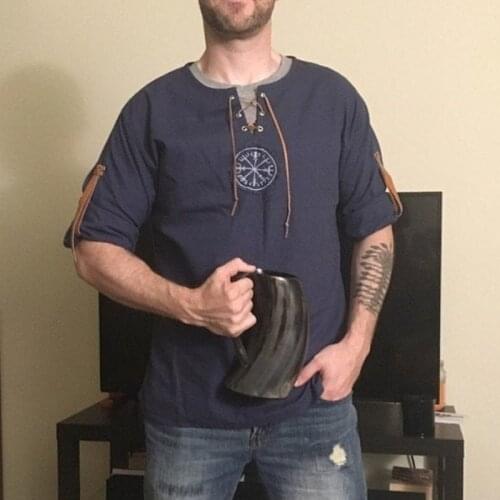 Mens Linen V Neck Henley Shirt Casual Long Sleeve Hippie Retro T Shirt