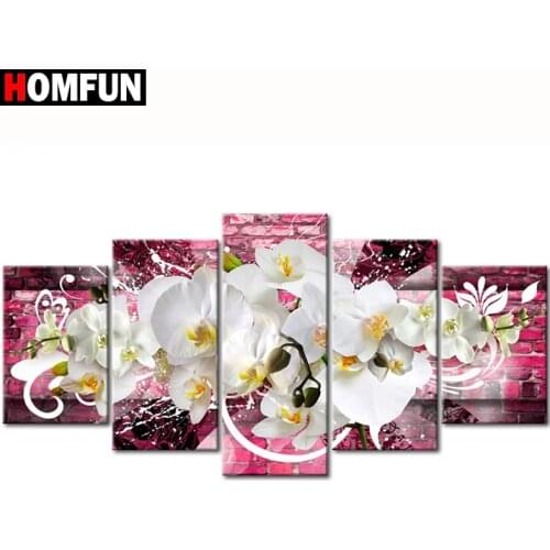 HOMFUN 5pcs Full Square/Round Drill 5D DIY Diamond Painting "Flower orchid" Multi-picture Combination Embroidery 5D Decor