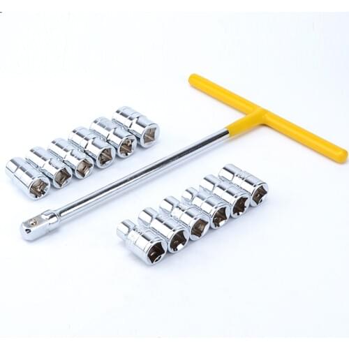 13Pcs 8-19mm T Type Wrench Adapter Socket Set 1/2 Inch Drive Hex Bit Socket Set for Car Tyre Motorcycle Repair Tools
