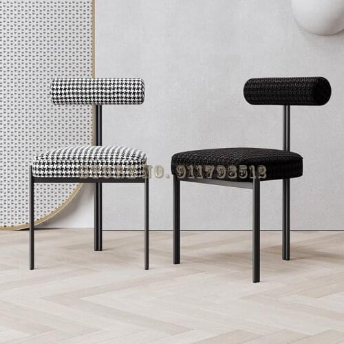Nordic light luxury dining chair home restaurant casual houndstooth dining table chair modern minimalist net red backrest makeup