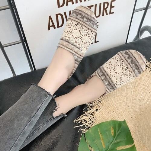 Summer new female slippers a pedal outside Fashionable color-matching woven breathable lightweight Platform womens shoes U24-83