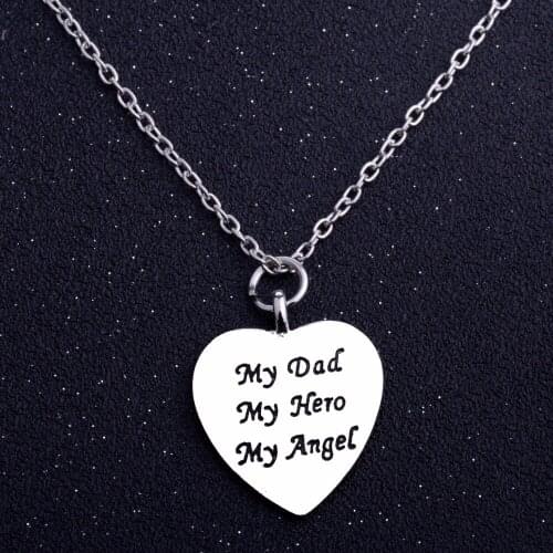 Charm Family Gifts Necklaces My Dad My Hero My Angel Love Heart Pendant Chain Necklace Men Daddy Fathers Day Presents Jewelry