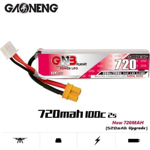 Original GAONENG GNB 2S HV Lipo Battery Max 200C 720mAh 7.6V XT30U-F Plug for RC FPV Whoop Frame Kit Tinywhoop Racing Drone