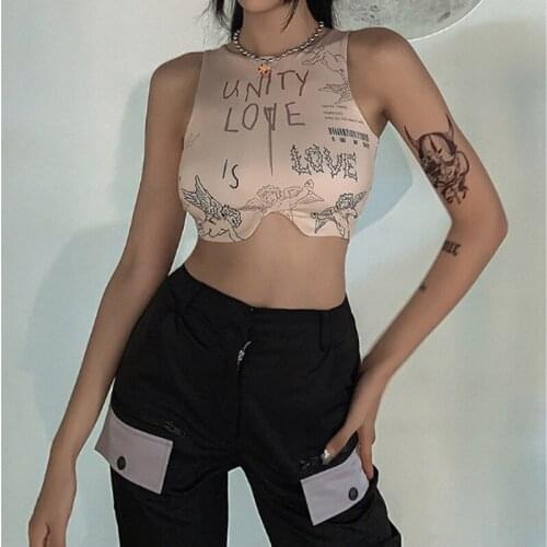 Sexy Punk Style Letter Print Tank Tops Women Slim Fit Club Holiday Casual Cop Tops Camis Streetwear Clubwear