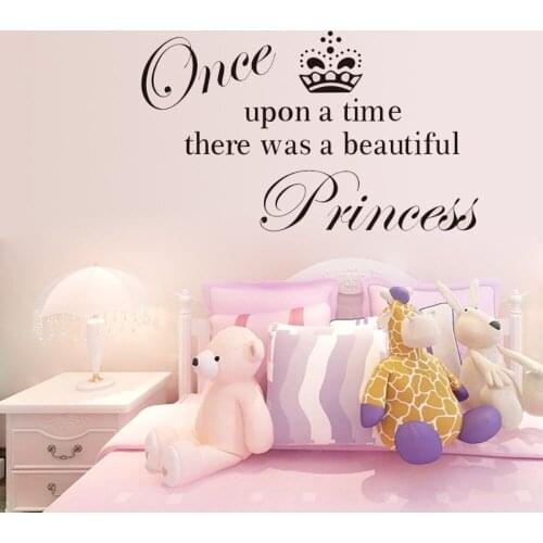Once Upon A Time Sentence Girls Room Wall Decals Removable Crown Wall Stickers Princess Home Decor Girls Room Decoration