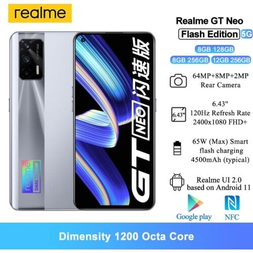 New Realme GT Neo Flash Edition 5G Smartphone 12GB 256GB 6.43" Dimensity 1200 Octa Core 64MP Rear Camera 4500mAh Mobile phone