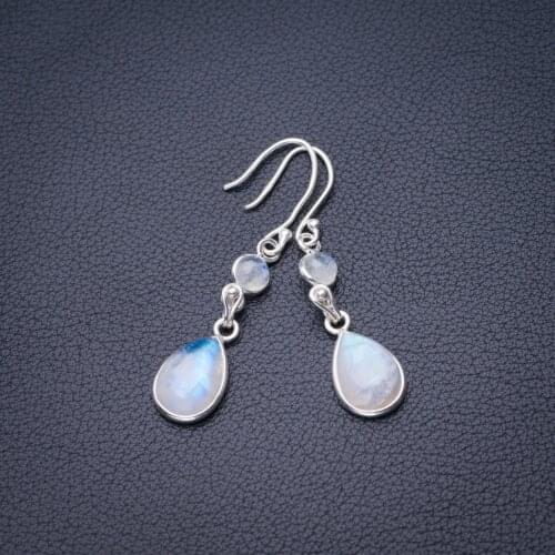StarGems Natural Rainbow Moonstone Handmade 925 Sterling Silver Earrings 2" D6543