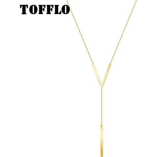 TOFFLO Stainless Steel Jewelry V-Shaped Long Sexy Clavicle Chain Letter Necklace BSP094