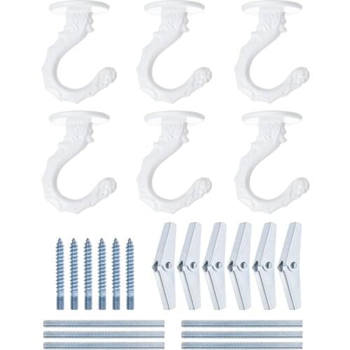 Uxcell Ceiling Hooks with Hardware Zinc Alloy White 34x55mm for Hanging Chandeliers Plants 6 Pcs