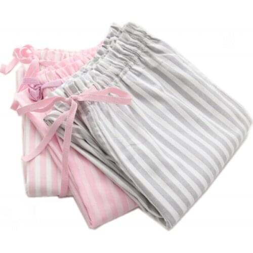 Spring Autumn Women 100% Cotton sleeping bottoms Female loosen nighty trousers sleepwear pyjama Ladies Striped pajama pants XL