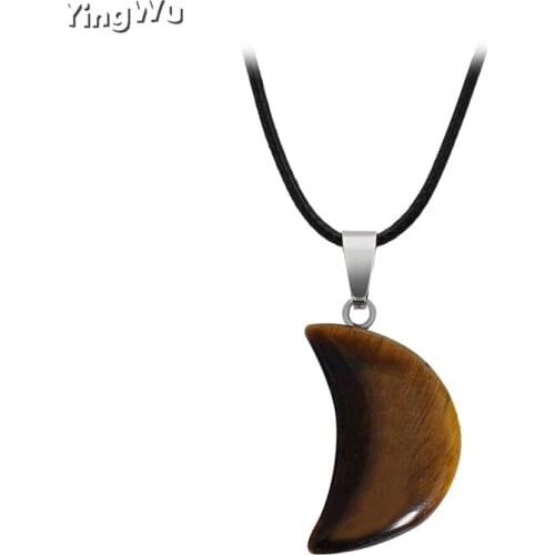 Yingwu 5pcs Lot Tiger Eye Stone Necklace Moon Pointed Natural Crystal Chakra Rock Stone Quartz Pendant Necklace Wholesale