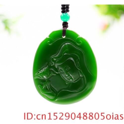 Green Jade Guanyin Pendant Necklace Men Chinese Carved for Jadeite Fashion Natural Amulet Charm Women Jewelry Gifts