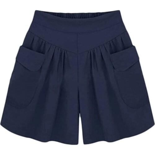 Summer Women Shorts Plus Size Solid Color Elastic Waist Casual Loose Shorts with Pocket Beach Shorts Street Wear