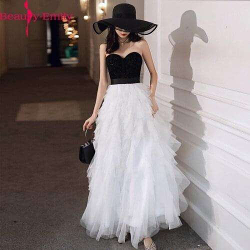 Beauty Emily Sexy Strapless Neck Sleeveless White Evening Dress Long Fashion Lace Up Back A-line Women Formal Party Dress
