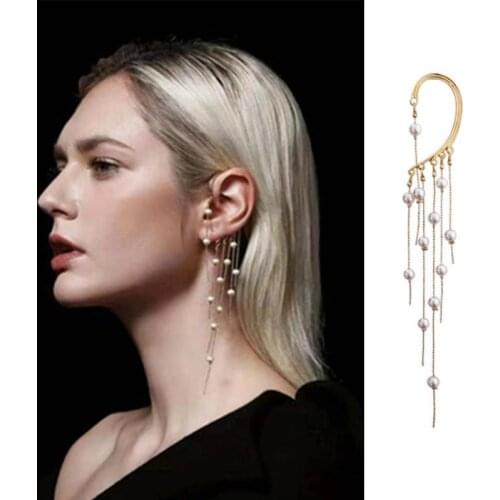 1 earrings fashion personality long style thin temperament tassel pearl ear hanging ear hole earrings earrings