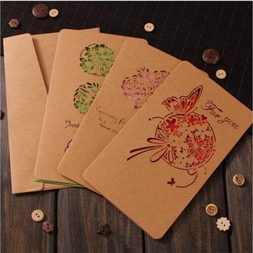 1pcs/pack vintage kraft paper postcard hollow party invitation gift mothers day card letter paper envelopegreeting card