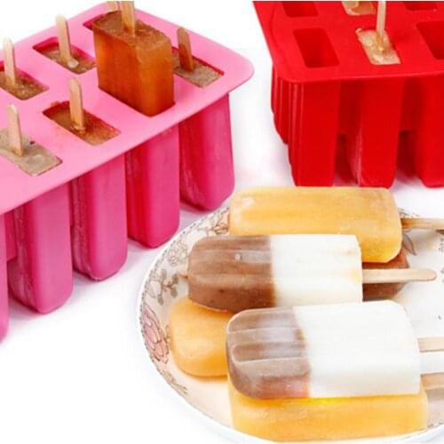 10 Grid Summer Refrigerator DIY Ice Cream Kitchen Silicone Mold with Wood Sticks