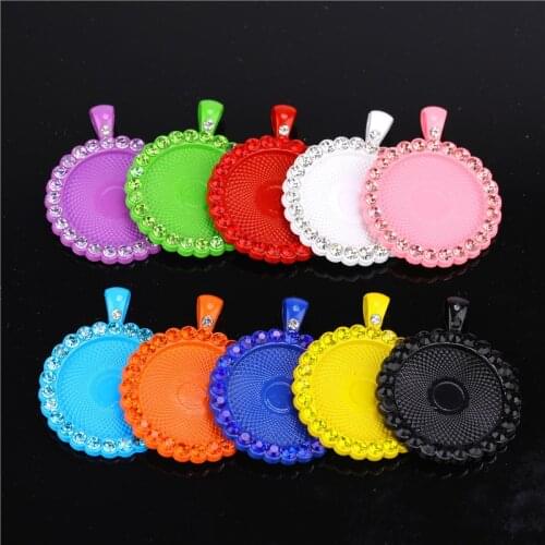 100PCS 25mm Cabochon Pendant Base With Colored Diamond Charms For Jewelry Making DIY Necklace Findings Alloy Handmade Crafts
