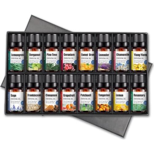 16pcs Aromatherapy Oils Kit Massage Essential Oil Gift Set For Diffuser 10ML Pure Essential Oils Healthy Calming Air Fresh Care