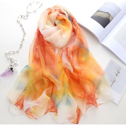 2020 NEW Gradient Beach translucent soft rayon silk print scarf square hijab cool shawl ladies foulard femme Scarves mujer