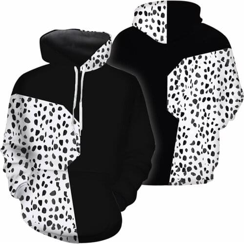 2021 Cruella Cosplay Coat 101 Dalmatians White and Black Hooded Streetwear Adult Men Hoodies