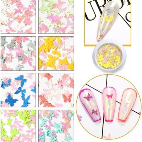 50 Pcs/nail Decoration Accessories Wood Pulp Butterfly Color Nail Art Glitter Sequin Decoration DIY Manicure Tips