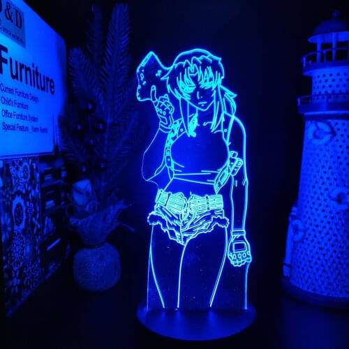 Black Lagoon Revy Acrylic 3D Lamp Illusion Led Night Light Multi Color Changing Lampara Bedroom Decor Nightlights Kid Manga Gift