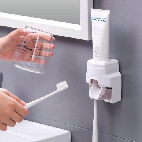 Automatic Toothpaste Dispenser Wall Mount Toothbrush Holder Lazy Toothpaste Squeezer For Toilet Home Bathroom Accessories Set