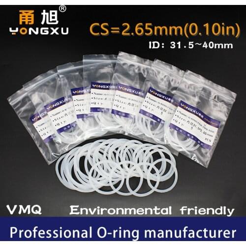 5PCS/lot White Silicon O-ring Silicone/VMQ CS2.65mm Thickness ID31.5/32.5/34.5/36.5/37.5/38.7/40*2.65mm O Ring Seal Rings Gasket