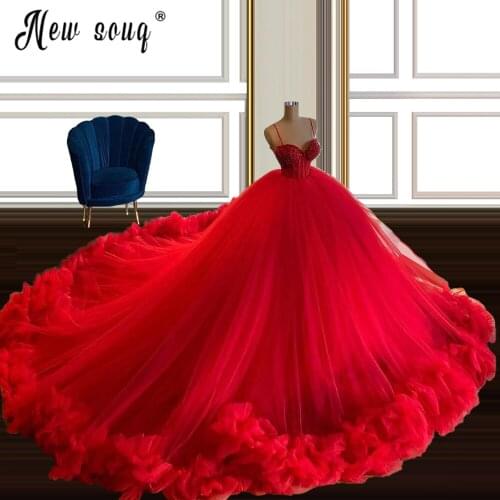 Glitter Red Evening Gowns 2021 Pageant Spaghetti Straps Lace Up Ball Gown robe de soiree Long Custom Made Gala Formal Dress