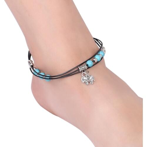 Fashion Multi Layers Chain Bead Anklet for Women Bohemian Elephant Pendant Bracelets Summer Barefoot Sandals Beach Foot Jewelry