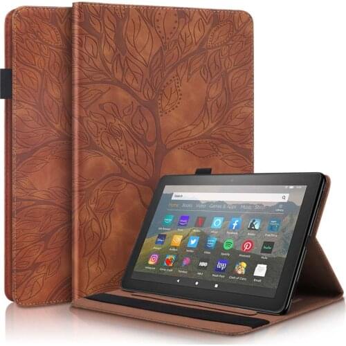 3D Tree Embossed Tablet Case For Amazon Fire HD 10 2021 / Fire HD 10 Plus 2021 10.1" Wallet Stand Cover