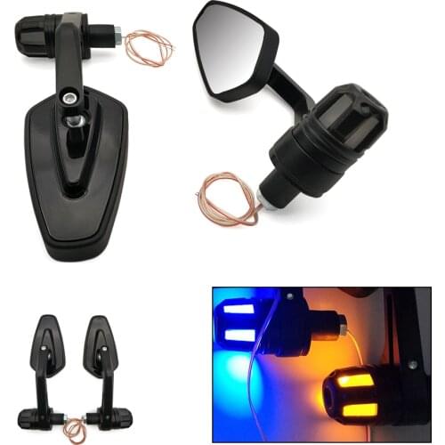 22mm 7/8" Motorcycle LED Handle Bar End Rear View Mirrors Indicator Grip Turn Signal Light Indicator Blinker Lamp For Honda BMW