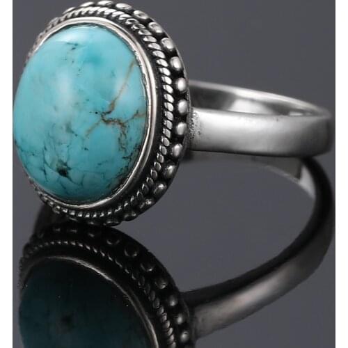 Elegant Simple Oval Turquoise Rings for Women Girls 925 Sterling Silver Fine Jewelry Anniversary Engagement Party Gift