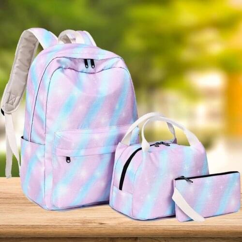 3 Pcs Sets Canvas Schoolbags Teenage Girls Female Children Rainbow Stripe Shoulder Bags Set New Fashion Women Backpack