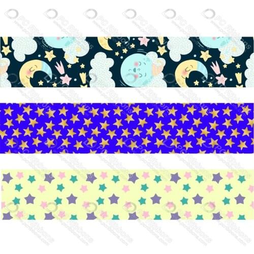 Custom Cartoon moon star patterned grosgrain elastic foe printed ribbon 50 yards gift wrap decorative ribbons sewing band
