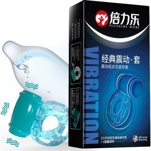 Penis Ring Reusable Cock Rings 1 Set Of Vibration Ring And 2 Condoms Vibration Combined Condom Ring Member Intimate Sex Products