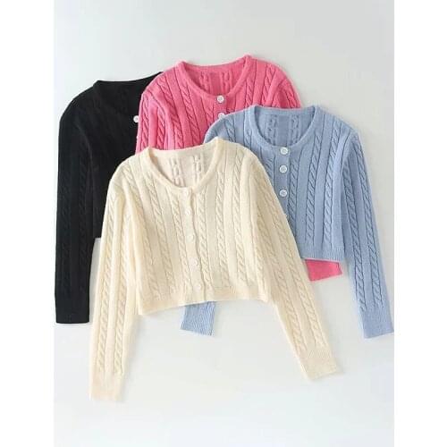 Retro twist short sexy cardigan jacket round neck knit thin wild top womens tide DLwt157