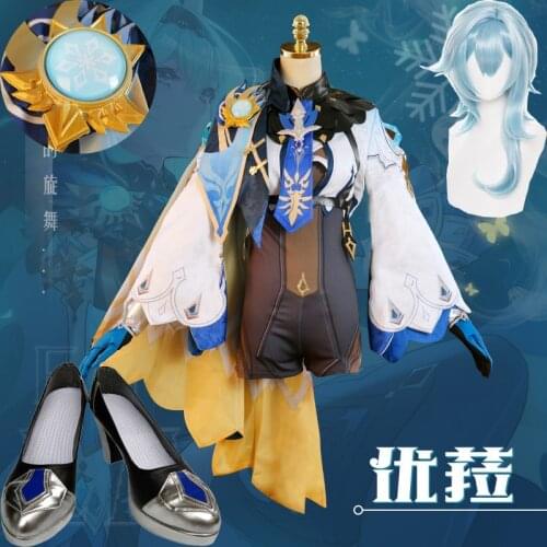 Genshin Impact Cosplay Eula Genshin Eula Cosplay Costume Shoes boots Wig Halloween Party Outfit Game Suit Bodysuit Jumpsuit girl